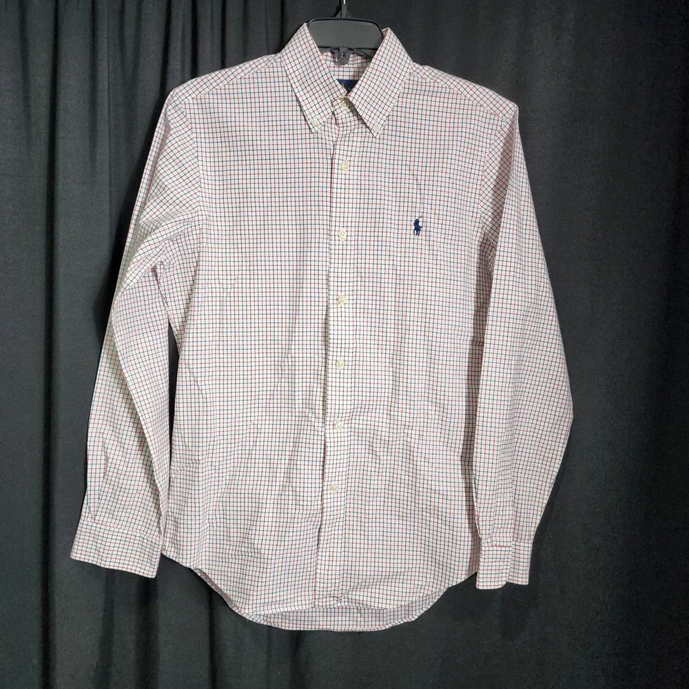 Polo Ralph Lauren Mens Small Red Navy Blue Tattersall Check Cotton‎ Button Down